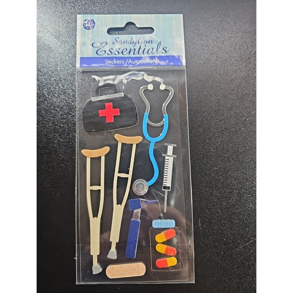 Sandylion Essentials Doctor Bag Injection Crutches Pills 3D Scrapbook Stickers